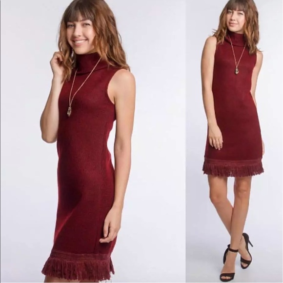 Mary & Heart Dresses & Skirts - ‼️LAST ONE‼️ Burgundy Turtleneck Fringe Dress